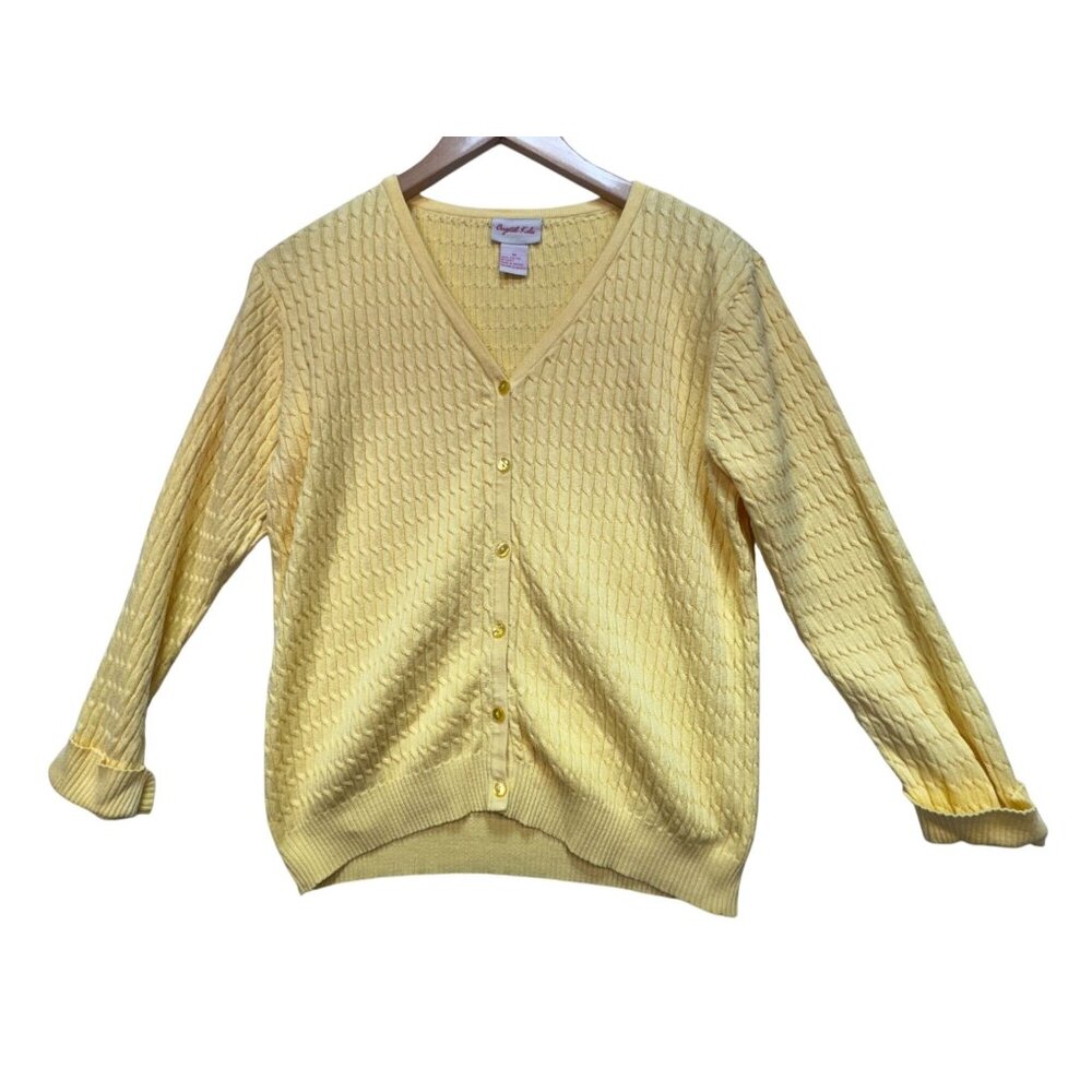 Crystal-Kobe Womens Cable Knit Cardigan Sweater Size M Yellow Button Up